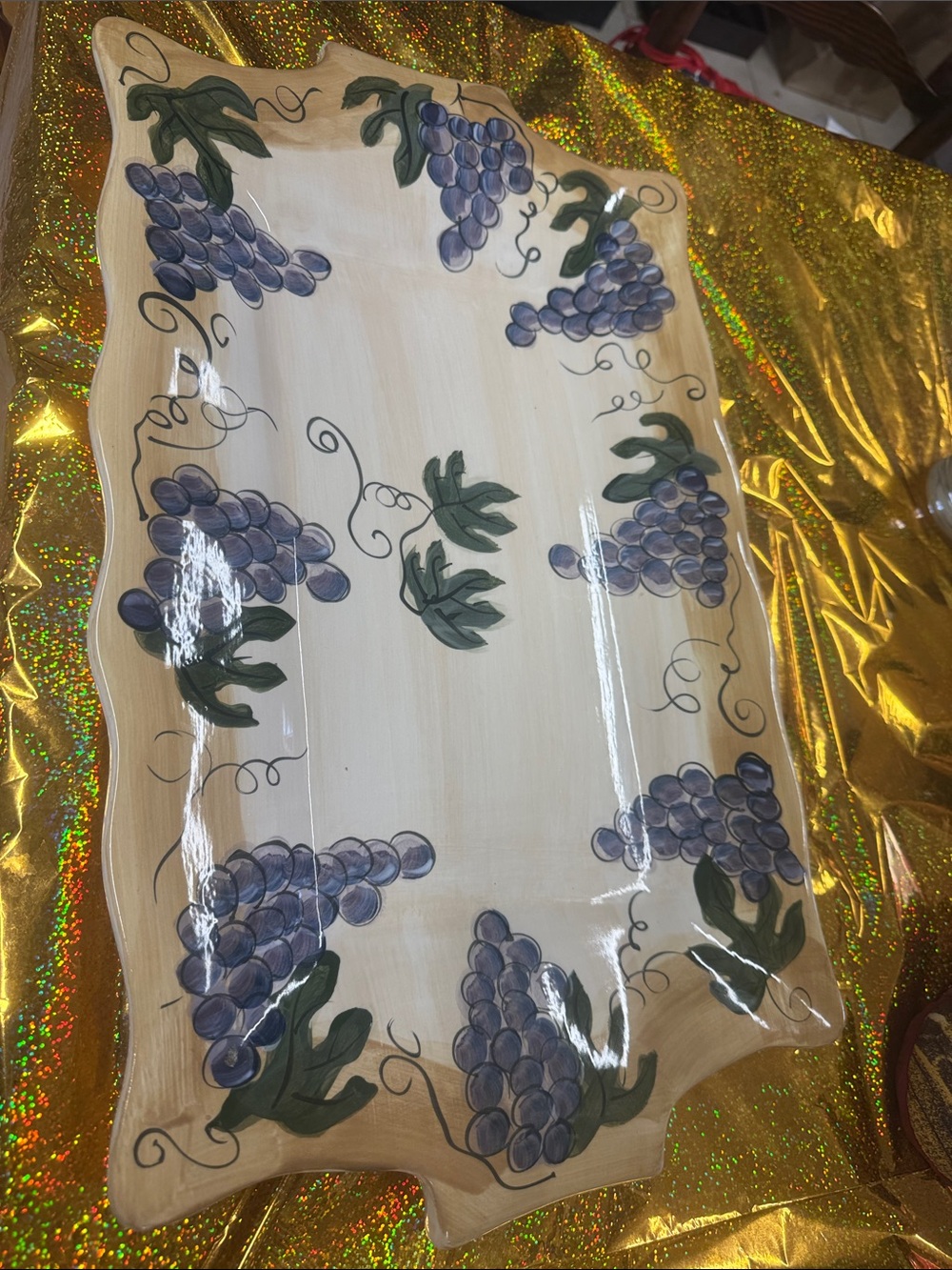 Tabletops Unlimited Regency Hand Painted Ceramic serving platter